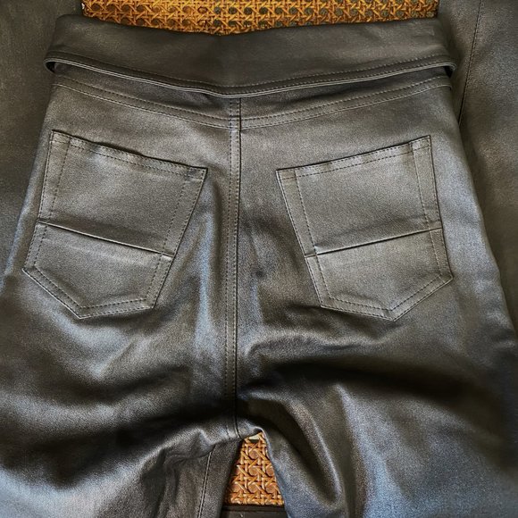 AMIRI BLACK NAPPA LEATHER STRETCH HIGH RISE STRAIGHT LEG PANTS SIZE: 2 (XS) - Picture 8 of 10